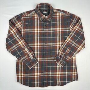 Ridgecut Toughwear Mens Large Plaid Flannel Shirt Brown Grey RC11011 Button Down